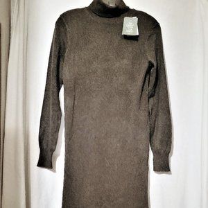 H&M Fine Knit Long Sleeve Turtleneck Dress Dark Khaki Green XS NWT